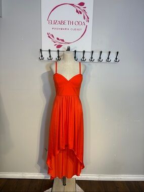 BCBG Maxazria Orange High-Low Spaghetti Strap Dress Size Medium